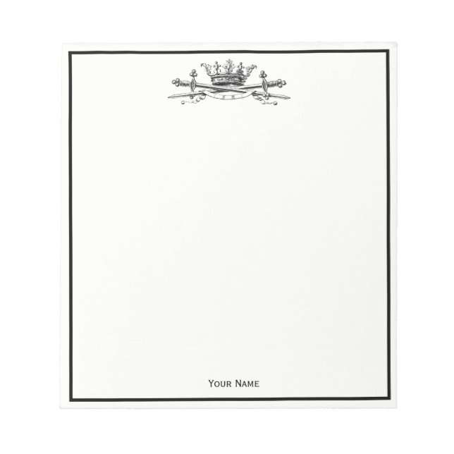 Heraldic Crown Crossed Swords Sabers Emblem Crest Notepad (Front)