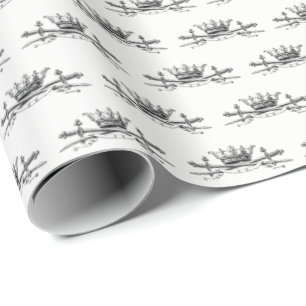 Heraldic Crown Crossed Swords Sabers Emblem Crest Wrapping Paper