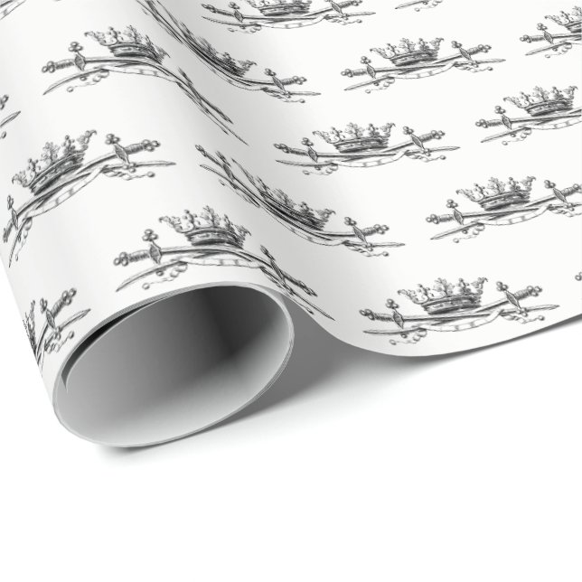 Heraldic Crown Crossed Swords Sabers Emblem Crest Wrapping Paper (Roll Corner)