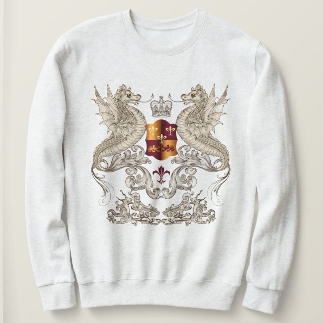 Heraldic Design with Dragons Fleur Lis Sweatshirt (Design Front)