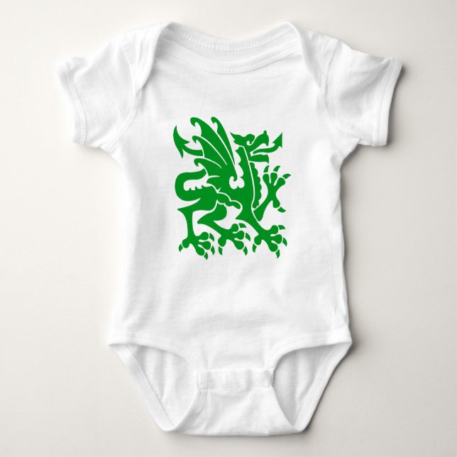 Heraldic Dragon 01 - Grass Green Baby Bodysuit (Front)