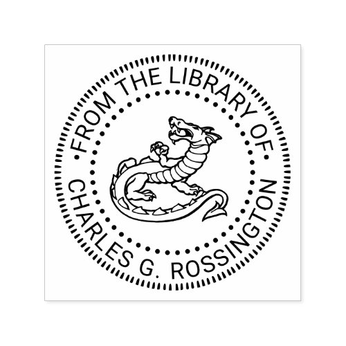 Heraldic Dragon Round Library Book Name Self_inking Stamp