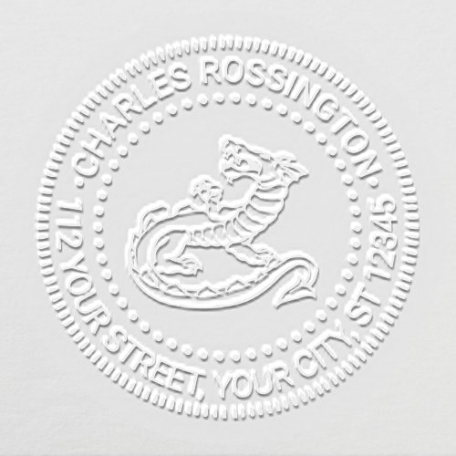 Heraldic Dragon Round Name Return Address Embosser