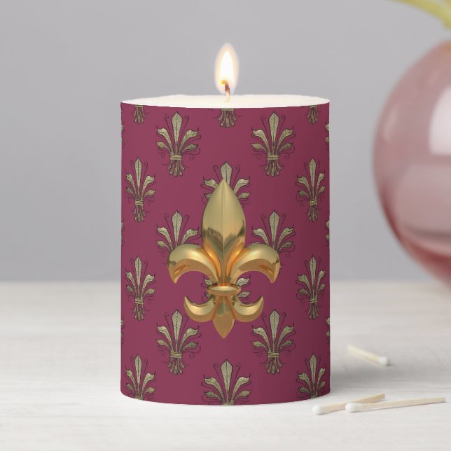 Heraldic Fleur-de-Lys Pillar Candle (In Situ)