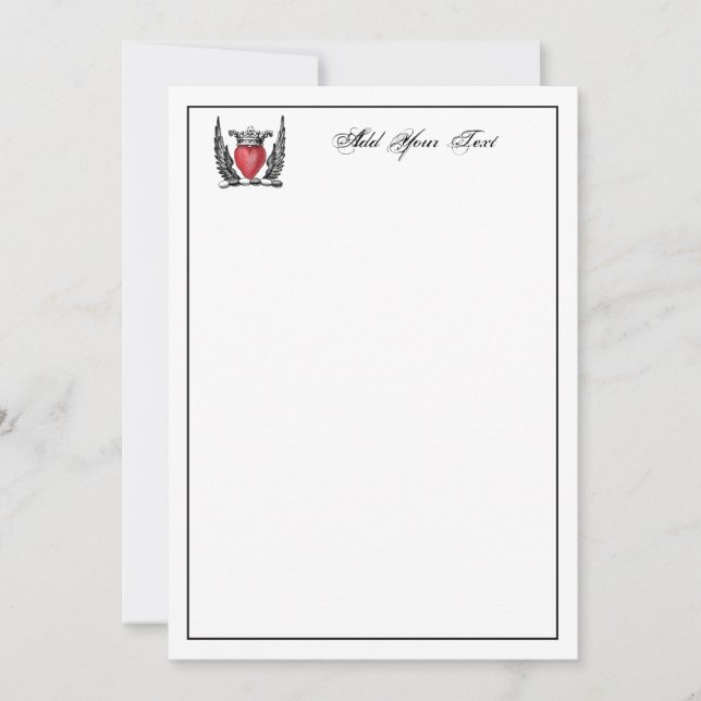 Heraldic Heart Wings Coat of Arms Crest Note Card (Front)
