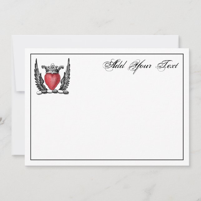 Heraldic Heart Wings Coat of Arms Crest Note Card (Front)