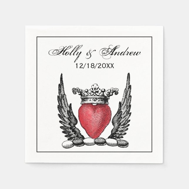 Heraldic Heart with Wings Coat of Arms Crest Napkins (Front)