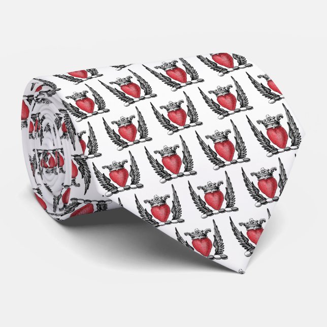 Heraldic Heart with Wings Coat of Arms Crest Neck Tie (Rolled)