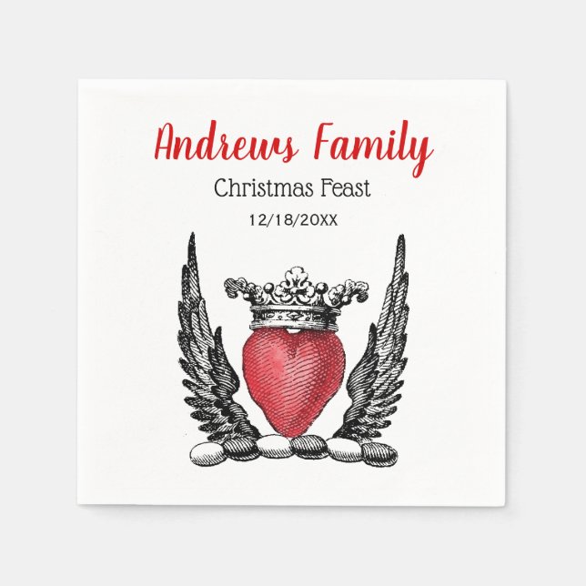Heraldic Heart with Wings Crest Christmas Xmas Paper Napkins (Front)