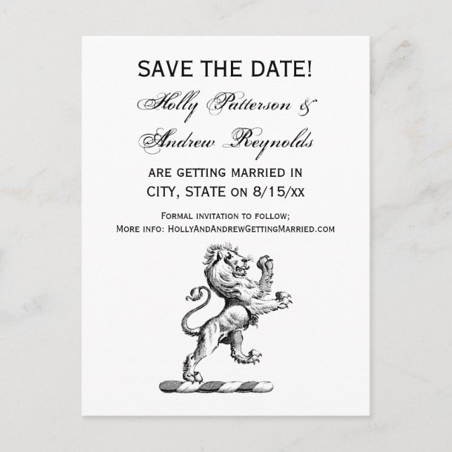 Heraldic Lion Standing Crest Emblem Announcement Postcard (Front)