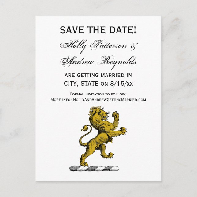 Heraldic Lion Standing Crest Emblem C Announcement Postcard (Front)