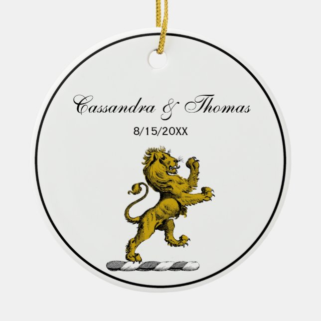 Heraldic Lion Standing Crest Emblem C Ceramic Ornament (Front)