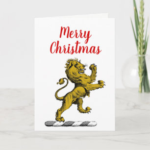 Heraldic Lion Standing Crest Emblem C Holiday Card