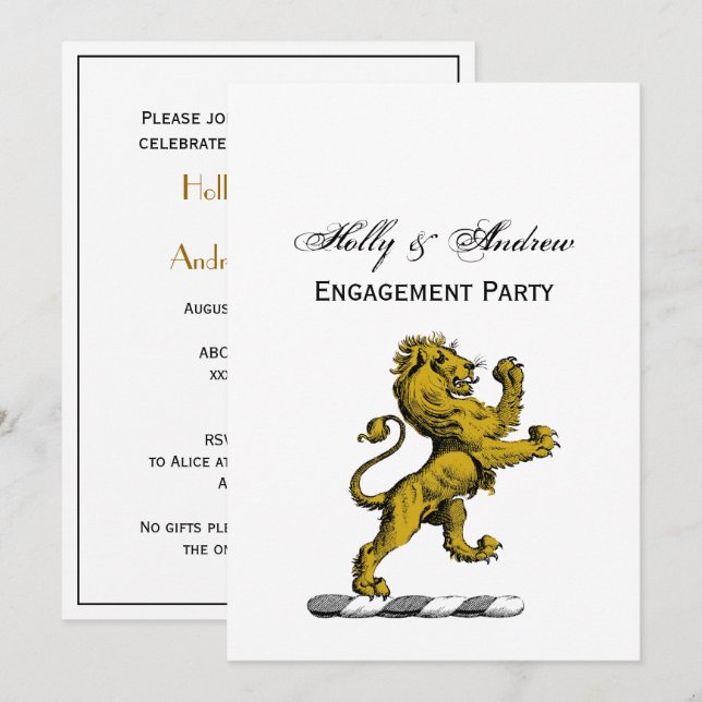Heraldic Lion Standing Crest Emblem C Invitation (Front/Back)