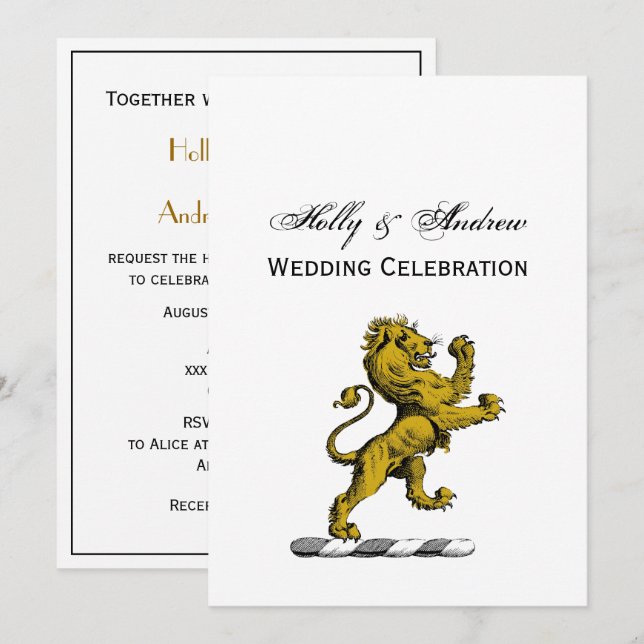 Heraldic Lion Standing Crest Emblem C Invitation (Front/Back)