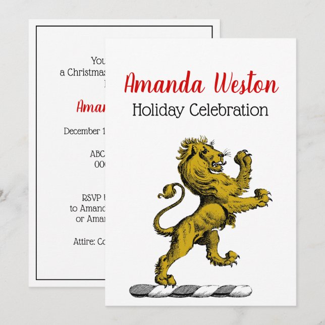Heraldic Lion Standing Crest Emblem C Invitation (Front/Back)