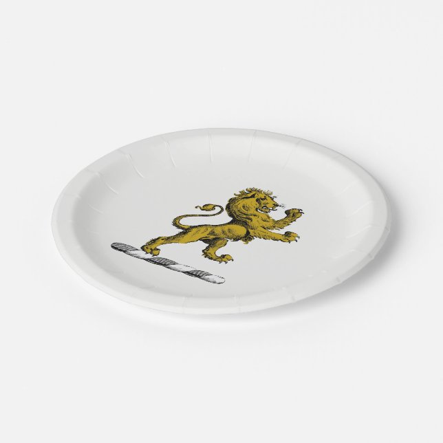 Heraldic Lion Standing Crest Emblem C Paper Plates (Angled)