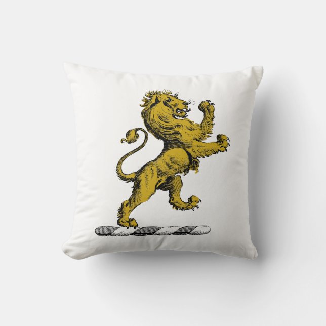Heraldic Lion Standing Crest Emblem C Throw Pillow (Front)