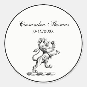 Heraldic Lion Standing Crest Emblem Classic Round Sticker