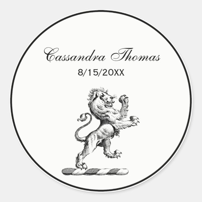 Heraldic Lion Standing Crest Emblem Classic Round Sticker (Front)
