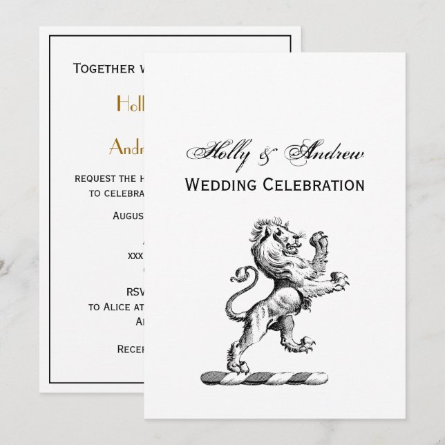 Heraldic Lion Standing Crest Emblem Invitation (Front/Back)
