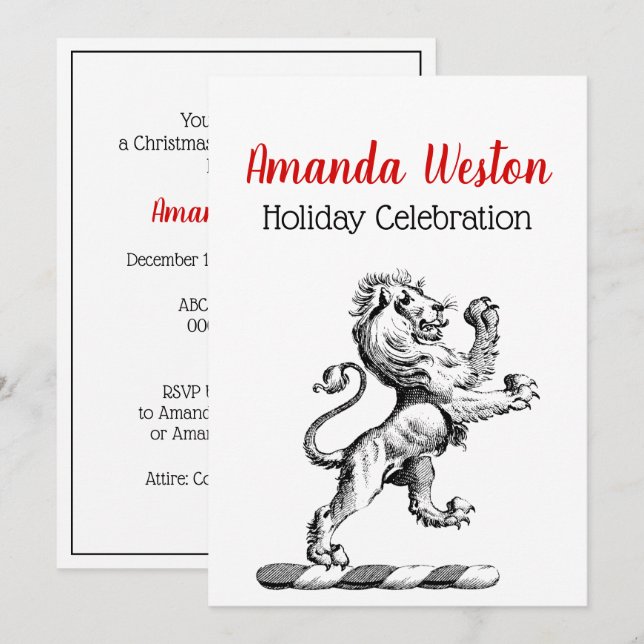 Heraldic Lion Standing Crest Emblem Invitation (Front/Back)