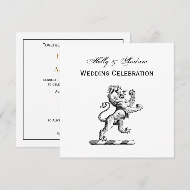 Heraldic Lion Standing Crest Emblem Invitation (Front/Back)