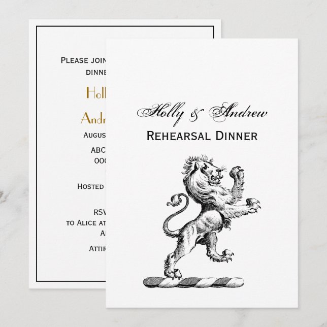 Heraldic Lion Standing Crest Emblem Invitation (Front/Back)
