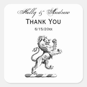 Heraldic Lion Standing Crest Emblem Square Sticker