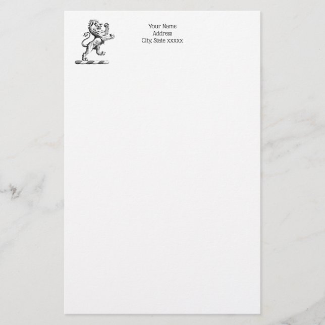Heraldic Lion Standing Crest Emblem Stationery (Front)