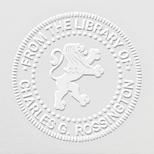 Heraldic Lion Standing Round Library Book Name Embosser