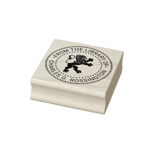 Heraldic Lion Standing Round Library Book Name Rubber Stamp
