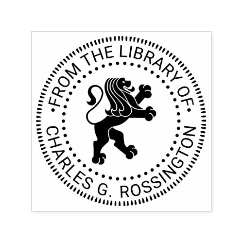 Heraldic Lion Standing Round Library Book Name Self_inking Stamp