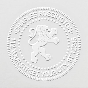 Heraldic Lion Standing Round Name Return Address Embosser