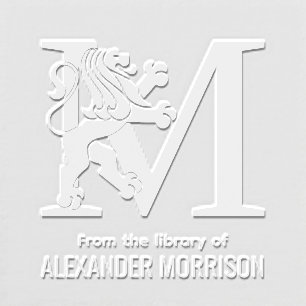 Heraldic Lion Stdg Over Single Initial Name Book Embosser