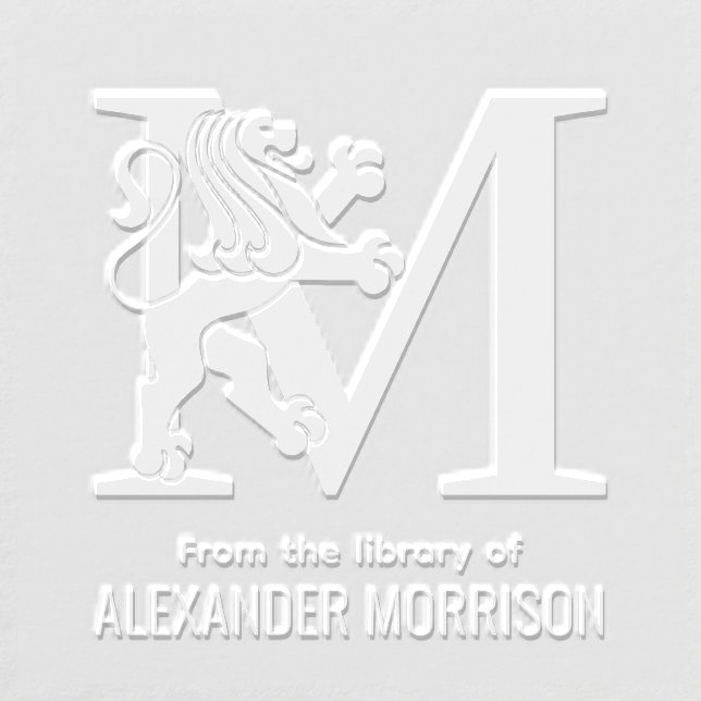 Heraldic Lion Stdg Over Single Initial Name Book Embosser (Design)