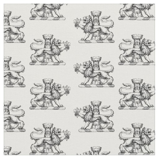 Heraldic Lion Tower Fleur de Lis Crest Emblem Fabric
