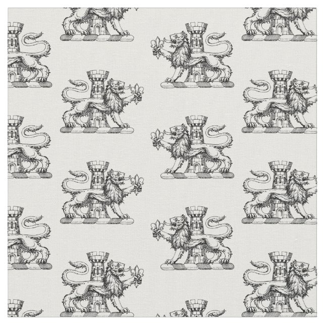 Heraldic Lion Tower Fleur de Lis Crest Emblem Fabric (Close Up)