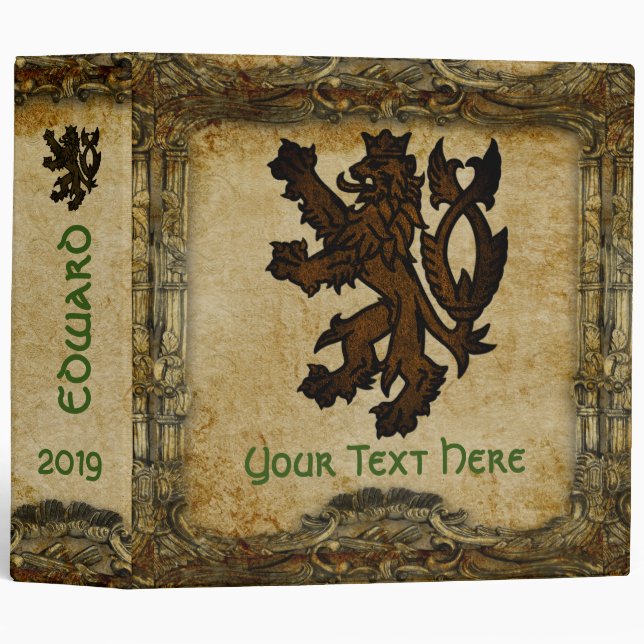 Heraldic Rampant Lion Custom 3 Ring Binder (Front/Spine)