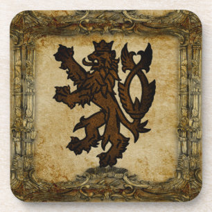 Heraldic Rampant Lion Custom Beverage Coaster