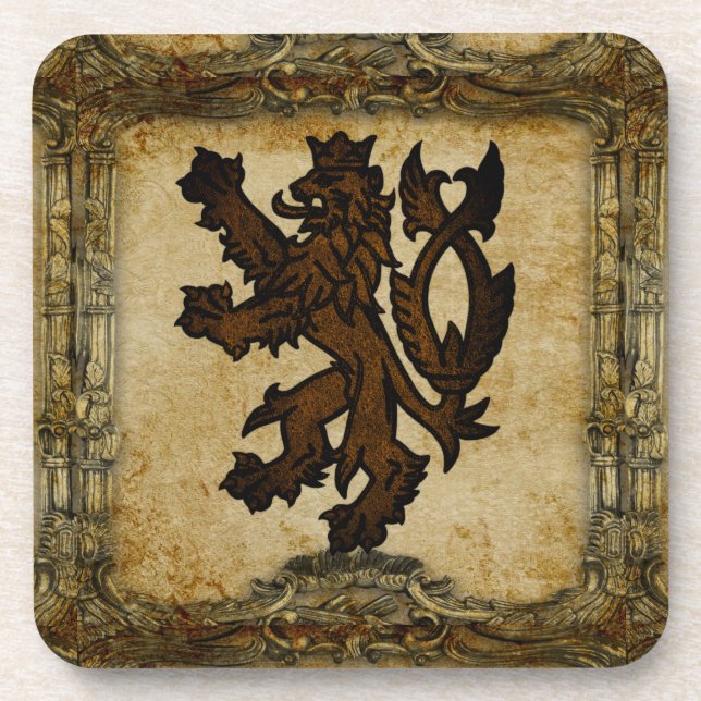 Heraldic Rampant Lion Custom Beverage Coaster (Front)