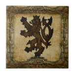 Heraldic Rampant Lion Custom Ceramic Tile<br><div class="desc">Heraldic Rampant Lion, mounted on old carved wood (simulated) The lion was one of the first heraldic symbols, dating back to the high medieval era, around the 12th century, at least. It is part of the coat of arms of many countries, cities and regions (past and present) including but not...</div>