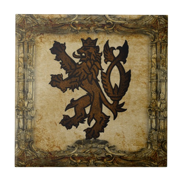 Heraldic Rampant Lion Custom Ceramic Tile (Front)