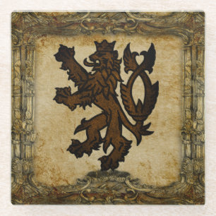 Heraldic Rampant Lion Custom Glass Coaster