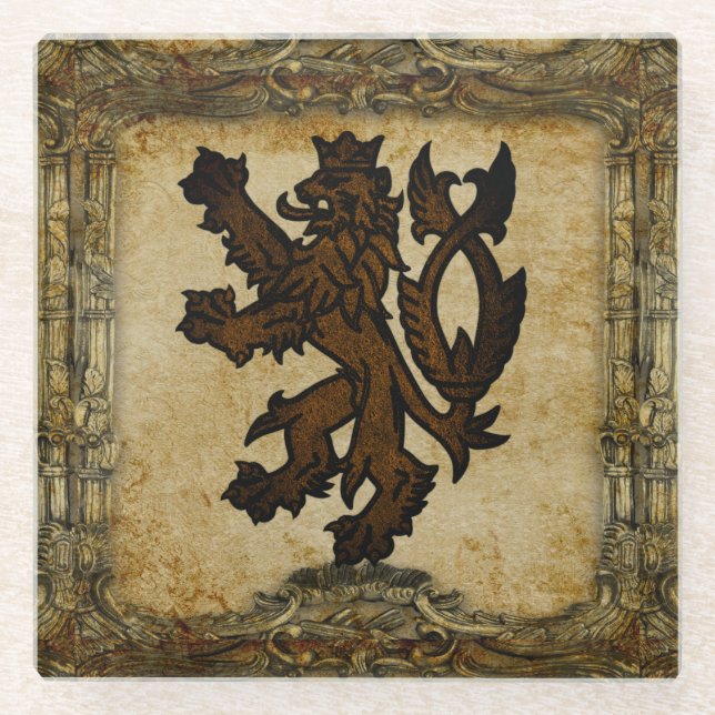 Heraldic Rampant Lion Custom Glass Coaster (Front)