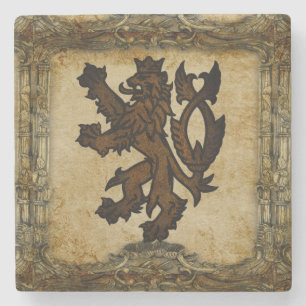 Heraldic Rampant Lion Custom Stone Coaster