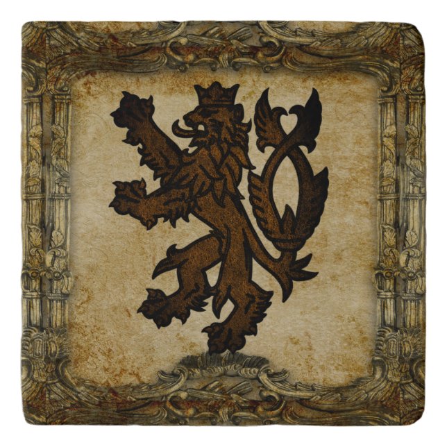 Heraldic Rampant Lion Custom Trivet (Front)