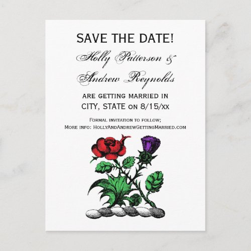 Heraldic Rose  Thistle Coat of Arms Crest Color Announcement Postcard