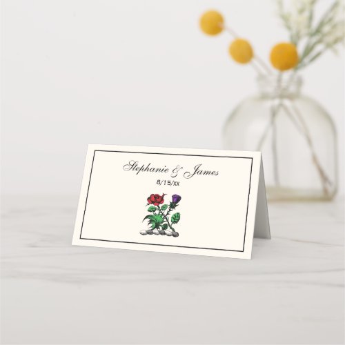 Heraldic Rose  Thistle Coat of Arms Crest Color Place Card