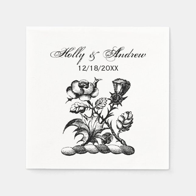 Heraldic Rose & Thistle Coat of Arms Crest Emblem Napkins (Front)